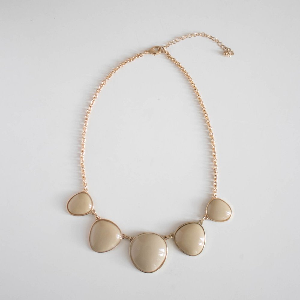 Beige Bubble Statement Necklace with Gold Tone Chain